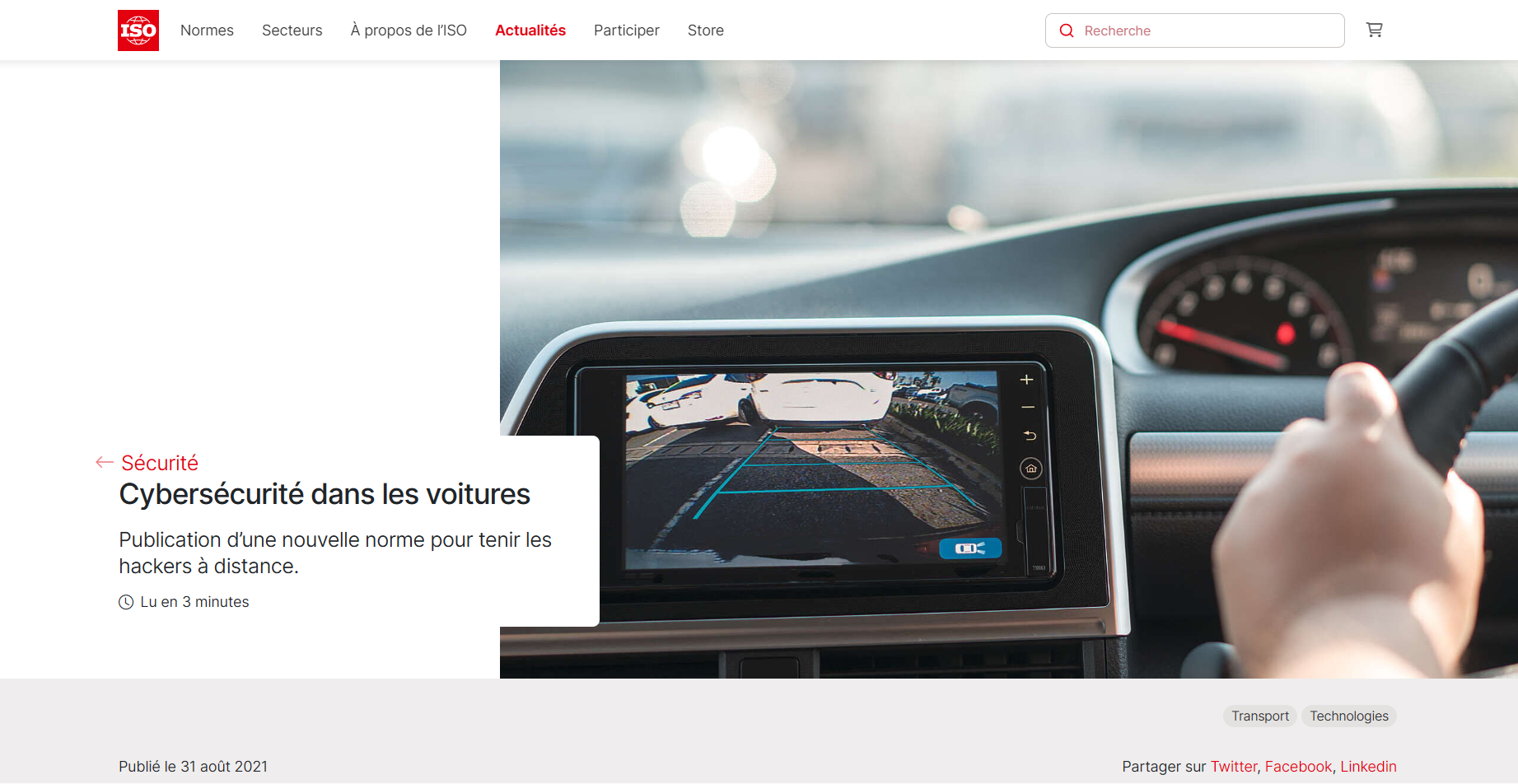 Cybersécurité dans les voitures (Publication d’une nouvelle norme pour tenir les hackers à distance.)